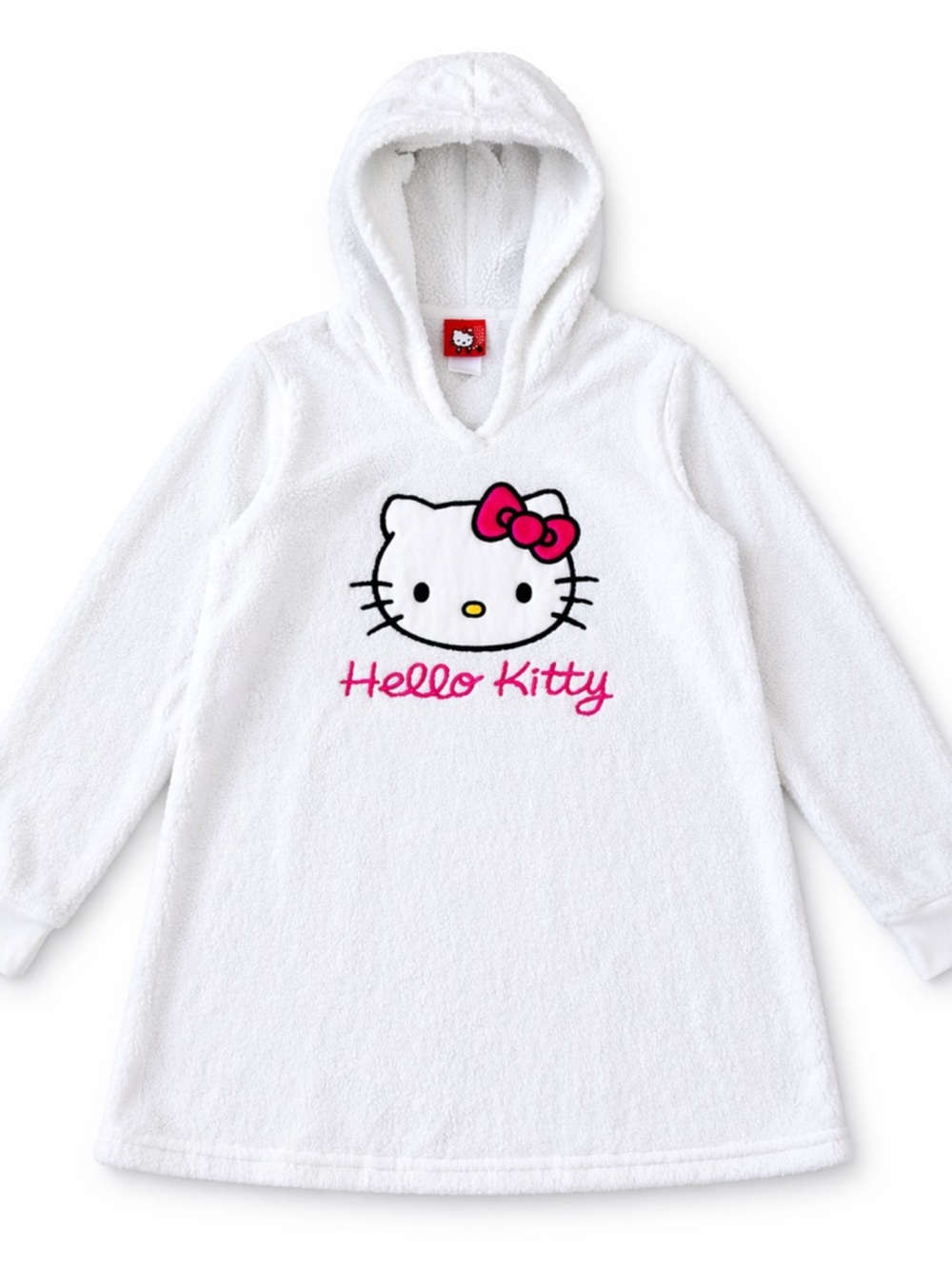 Hello Kitty White Fleece Hoodie Dress Oversized Cozy Lounge Pullover W18 H28